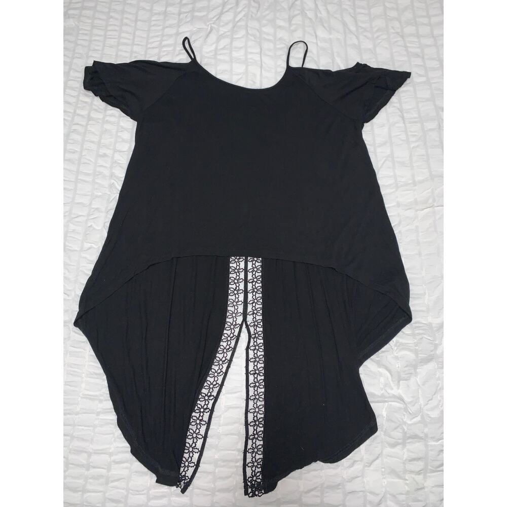 SHEIN Curve Black Cold Shoulder Lace Detail Shirt Size 4XL